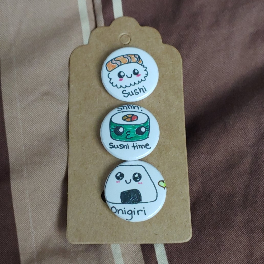 Handmade Sushi Badges Set of 3